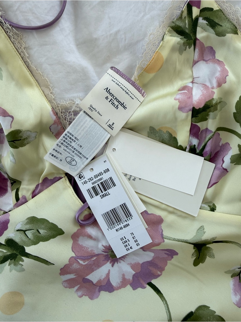 Abercrombie & Fitch Floral Satin Cami in Lavender and Cream - Picture 3 of 4
